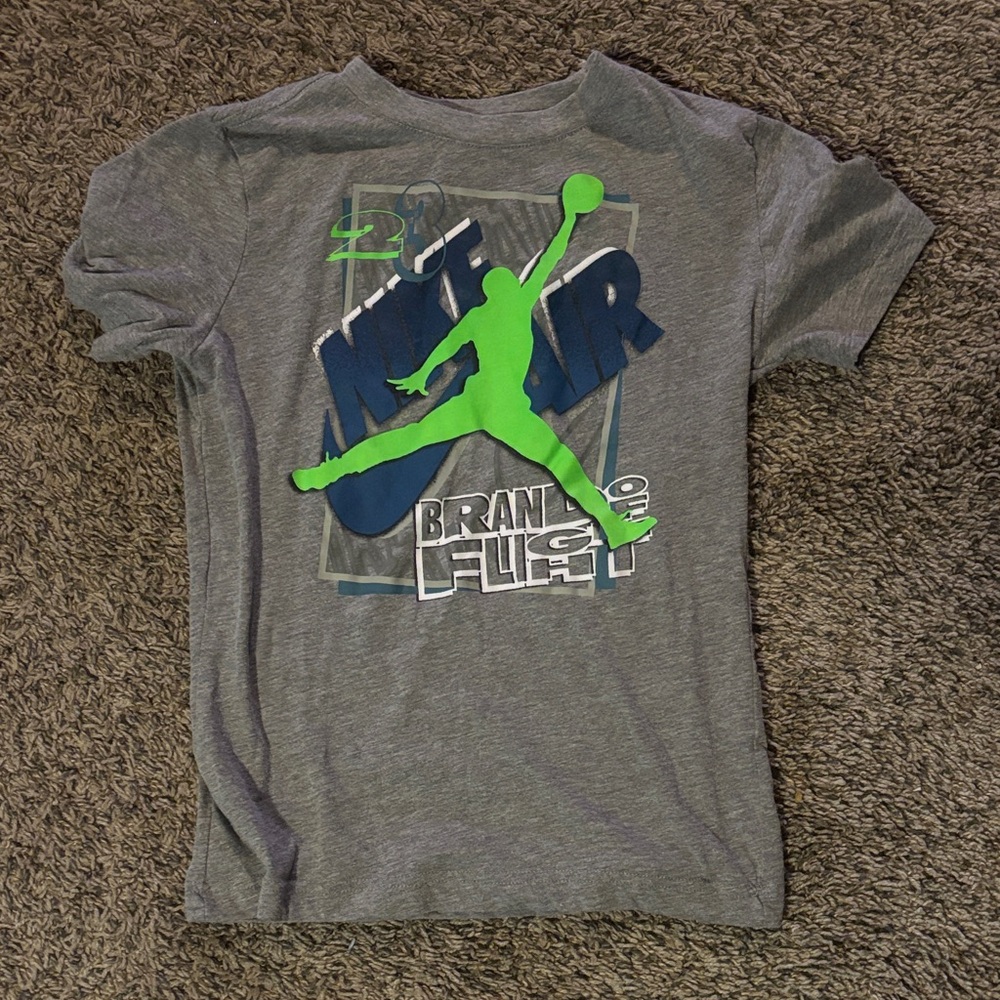 Nike Kids Gray Tee with Bright Green Graphic